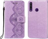 Voor Huawei Y6p Flower Vine Embossing Pattern Horizontale Flip Leather Case met Card Slot & Holder & Wallet & Lanyard (Purple)