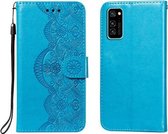 Voor Huawei Honor V30 / V30 Pro Flower Vine Embossing Pattern Horizontale Flip Leather Case met Card Slot & Holder & Wallet & Lanyard (Blue)