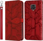 Voor Xiaomi Poco M2 Pro Life of Tree Embossing Pattern Horizontale flip lederen tas met houder & kaartsleuf & portemonnee & fotolijst & lanyard (rood)