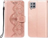 Voor Samsung Galaxy A42 5G Flower Vine Embossing Pattern Horizontale Flip Leather Case met Card Slot & Holder & Wallet & Lanyard (Rose Gold)