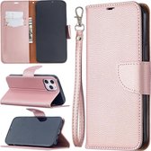 Voor iPhone 12 Pro Max Litchi Textuur Pure Kleur Horizontale Flip Leren Case met Houder & Kaartsleuven & Portemonnee & Lanyard (Rose Goud)