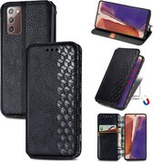 Voor Samsung Galaxy Note 20 Cubic Grid Pressed Horizontal Flip Magnetic PU Leather Case met houder & kaartsleuven & portemonnee (zwart)