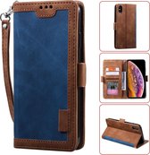 Voor iPhone XS Max Retro Splicing Horizontaal Flip Leren Hoesje met Kaartsleuven & Houder & Portemonnee (Blauw)