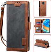 Voor Xiaomi Redmi Note 9 Retro splicing horizontale flip lederen tas met kaartsleuven en houder en portemonnee (grijs)