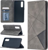 Voor OPPO Find X2 Neo / Reno 3 Pro Rhombus Texture Horizontale Flip Magnetische Leren Case met Houder & Kaartsleuven (Grijs)