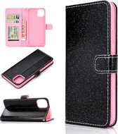 Voor iPhone 12/12 Pro Glitter Poeder Horizontale Flip Leren Case met Kaartsleuven & Houder & Fotolijst & Portemonnee & Lanyard (Zwart)