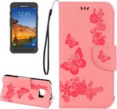 Voor Galaxy S7 Active Pressed Flowers Butterfly Pattern Horizontale Flip Leather Case met houder & kaartsleuven & portemonnee & lanyard (roze)