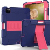 Voor iPad Air (2020) 10.9 schokbestendige tweekleurige siliconen beschermhoes met houder (marineblauw + rozerood)