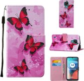 Voor Motorola Moto E7 Cross Textuur Schilderen Patroon Horizontale Flip Leren Case met Houder & Kaartsleuven & Portemonnee & Lanyard (Roze Vlinder)