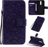 Voor Xiaomi Redmi 8 Geperst Afdrukken Zonnebloempatroon Horizontale Flip PU-lederen Case met Houder & Kaartsleuven & Portemonnee & Lanyard (Paars)