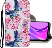 Voor Xiaomi Redmi 9A Gekleurde Tekening Patroon Horizontale Flip Leren Case met Houder & Kaartsleuven & Portemonnee (Vlinder en Bloemen)