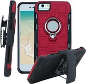 Voor iPhone 6/7/8 3 in 1 kubus PC + TPU beschermhoes met 360 graden draaien zilveren ringhouder (rood)