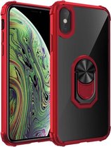 Voor iPhone XS Max schokbestendig transparant TPU + acryl beschermhoes met ringhouder (rood)