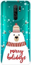 Voor Xiaomi Redmi 9 Christmas Series transparante TPU beschermhoes (sjaal witte beer)