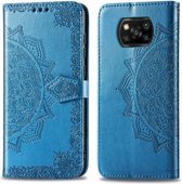 Voor Geschikt voor Xiaomi poco x3 nfc mandala bloem reliëf horizontale flip lederen tas met beugel / kaartsleuf / portemonnee / lanyard (blauw)