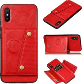 Voor Geschikt voor Xiaomi Redmi 9A dubbele gesp PU + TPU schokbestendige magnetische beschermhoes met kaartsleuf en houder (rood)