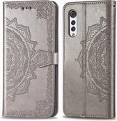 Voor LG Velvet 5G Mandala Bloem Reliëf Horizontale Flip Leren Case met Beugel / Kaartsleuf / Portemonnee / Lanyard (Grijs)