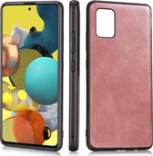 Voor Samsung Galaxy A51 5G Crazy Horse getextureerd kalfsleer PU + PC + TPU-hoes (roségoud)
