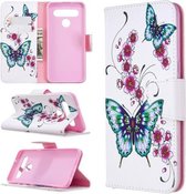 Voor LG K61 Gekleurde Tekening Patroon Horizontale Flip Leren Case met Houder & Kaartsleuven & Portemonnee (Perzik Bloesem en Vlinder)