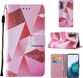Voor Samsung Galaxy S30 Plus Cross Texture Painting Pattern Horizontale Flip Leather Case met houder & kaartsleuven & portemonnee & Lanyard (Pink Rhombus)