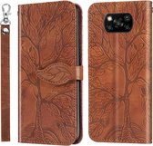 Voor Xiaomi Poco X3 Life of Tree Embossing Pattern Horizontale flip lederen tas met houder & kaartsleuf & portemonnee & fotolijst & lanyard (bruin)