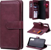 Voor Oneplus Nord multifunctionele magnetische koperen gesp horizontale flip effen kleur lederen tas met 10 kaartsleuven & portemonnee & houder & fotolijst (wijnrood)
