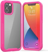 PC + TPU kleur transparant schokbestendig telefoon beschermhoes voor iPhone 12/12 Pro (rose rood)