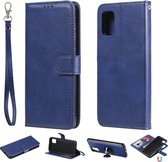 Voor Samsung Galaxy A31 2 in 1 effen kleur afneembare PU lederen tas met kaartsleuven en magnetische houder & fotolijst & portemonnee & riem (blauw)