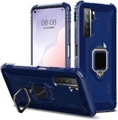 Voor Huawei Nova 7 SE koolstofvezel beschermhoes met 360 graden roterende ringhouder (blauw)