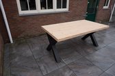 Industriële douglas tuintafel / eettafel 220cm met mat zwart X-onderstel voor binnen en buiten