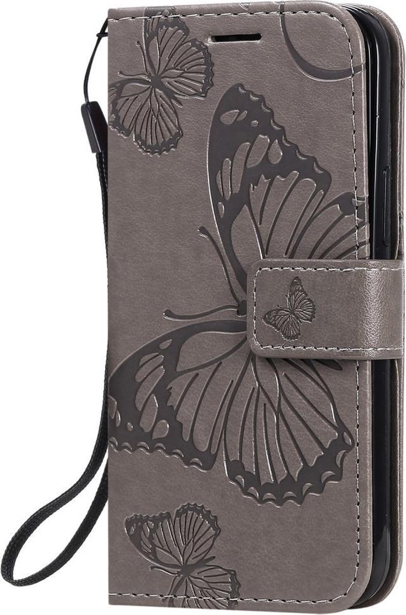 Leren bookcase iPhone 12 Mini - vlinder - grijs
