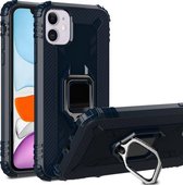 Voor iPhone 12 mini koolstofvezel beschermhoes met 360 graden roterende ringhouder (blauw)