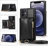 Portemonnee-tas met vierkante rits TPU + PU-achterklep met houder & kaartsleuven & portemonnee & cross-body riem voor iPhone 12 mini (zwart)