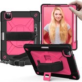 Contrasterende kleur Robot schokbestendig siliconen + pc-beschermhoes met houder voor iPad Air (2020) 10.9 (zwart roze rood)