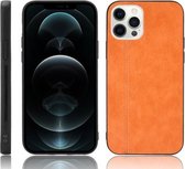 Schokbestendige naaiende koe-patroonhuid PC + PU + TPU-hoes voor iPhone 12 Pro Max (oranje)