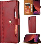 Kalfsstructuur dubbele vouwsluiting horizontale flip lederen tas met fotolijst & houder & kaartsleuven & portemonnee voor iPhone XR (rood)