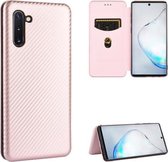 Voor Samsung Galaxy Note10 Carbon Fiber Texture Magnetische Horizontale Flip TPU + PC + PU Leather Case met Card Slot (Pink)