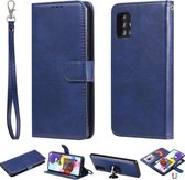 Voor Samsung Galaxy A51 5G 2 in 1 effen kleur afneembare PU lederen tas met kaartsleuven & magnetische houder & fotolijst & portemonnee & riem (blauw)