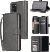 Voor Samsung Galaxy Note20 Ultra Rits Portemonnee Tas Horizontale Flip PU Lederen Case met Houder & 9 Kaartsleuven & Portemonnee & Lanyard & Fotolijst (Zwart)