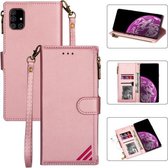 Voor Samsung Galaxy A51 Rits Multi-kaartsleuven Horizontale Flip PU lederen tas met houder & kaartsleuven & portemonnee & lanyard & fotolijst (rose goud)