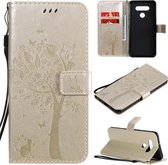 Voor LG K51 Boom & Kat Reliëfpatroon Horizontale Flip Leren Case met Houder & Kaartsleuven & Portemonnee & Lanyard (Goud)