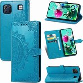 Voor LG K92 5G Mandala Bloem Reliëf Horizontale Flip Leren Case met Houder & Drie Kaartsleuven & Portemonnee & Lanyard (Blauw)