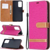 Voor Samsung Galaxy A52 5G Kleuraanpassing Denim Textuur Horizontale Flip Leren Case met Houder & Kaartsleuven & Portemonnee & Lanyard (Rose Rood)