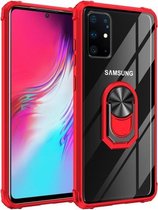 Voor Galaxy A51 Anti-fall transparant TPU + acryl beschermhoes met ringbeugel (rood)