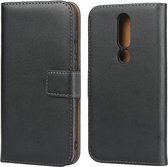 Leren horizontale flip-holster voor Nokia X5, met magnetische sluiting en beugel en kaartsleuf en portemonnee (zwart)