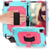 360 graden rotatie draaitafel Contrast kleur Robot schokbestendig siliconen + pc beschermhoes met houder voor iPad Air (2020) 10.9 / Pro 11 (2020) (mintgroen + roze rood)