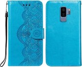 Voor Samsung Galaxy S9 Plus Flower Vine Embossing Pattern Horizontale Flip Leather Case met Card Slot & Holder & Wallet & Lanyard (Blue)