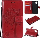 Voor Samsung Galaxy A12 Tree & Cat Pattern Pressed Printing Horizontale Flip PU lederen tas met houder & kaartsleuven & portemonnee & lanyard (rood)