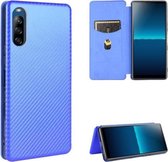 Voor Sony Xperia L4 Carbon Fiber Texture Magnetische Horizontale Flip TPU + PC + PU Leather Case met Card Slot (Blue)