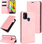 Voor Samsung Galaxy M31 Retro-skin Business magnetische zuignap lederen tas met houder & kaartsleuven & portemonnee (roze)